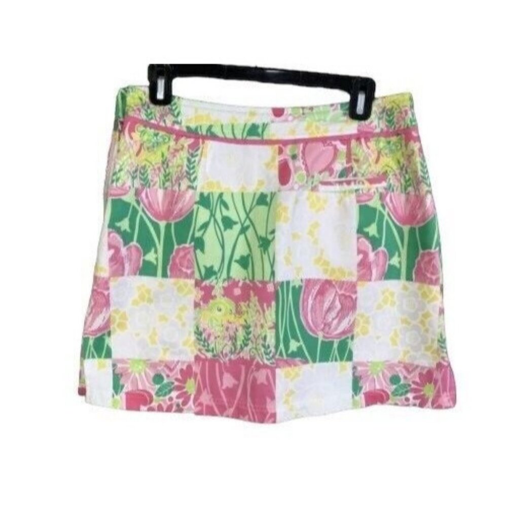 Lilly Pulitzer 8 Skort Derby Patch Floral Cotton Pink Green White Yellow Pockets